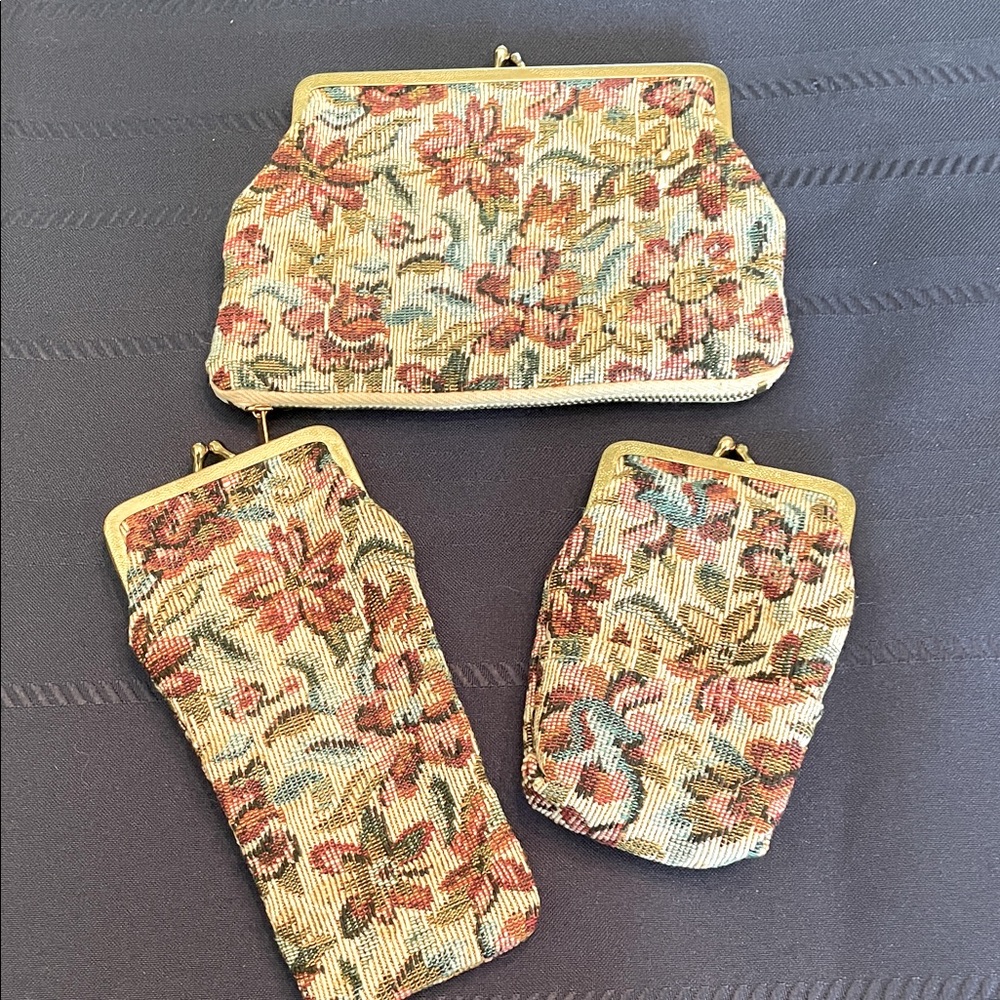 Vintage Floral Tapestry Clutch and Pouch Set